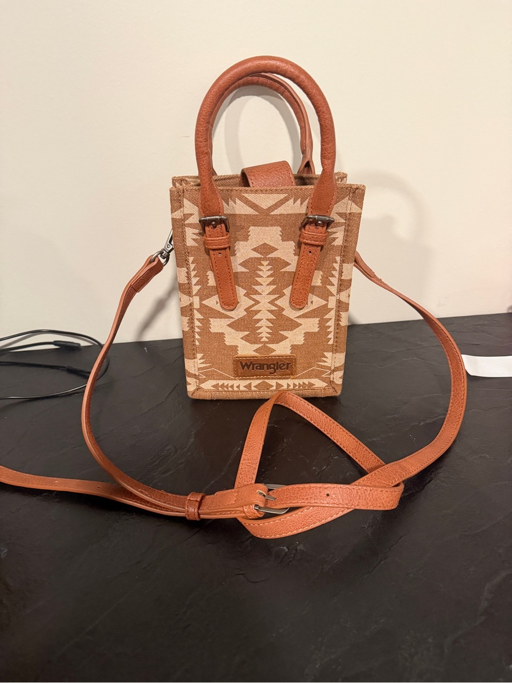 Wrangler Brown and Cream Geometric Crossbody Bag